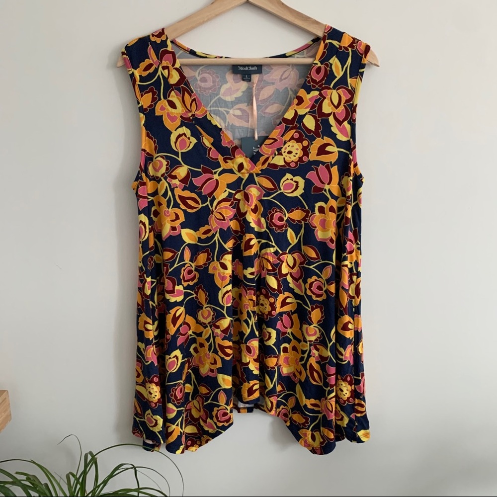 3/$30 ModCloth-Bright Floral Blue And Orange Top worn once